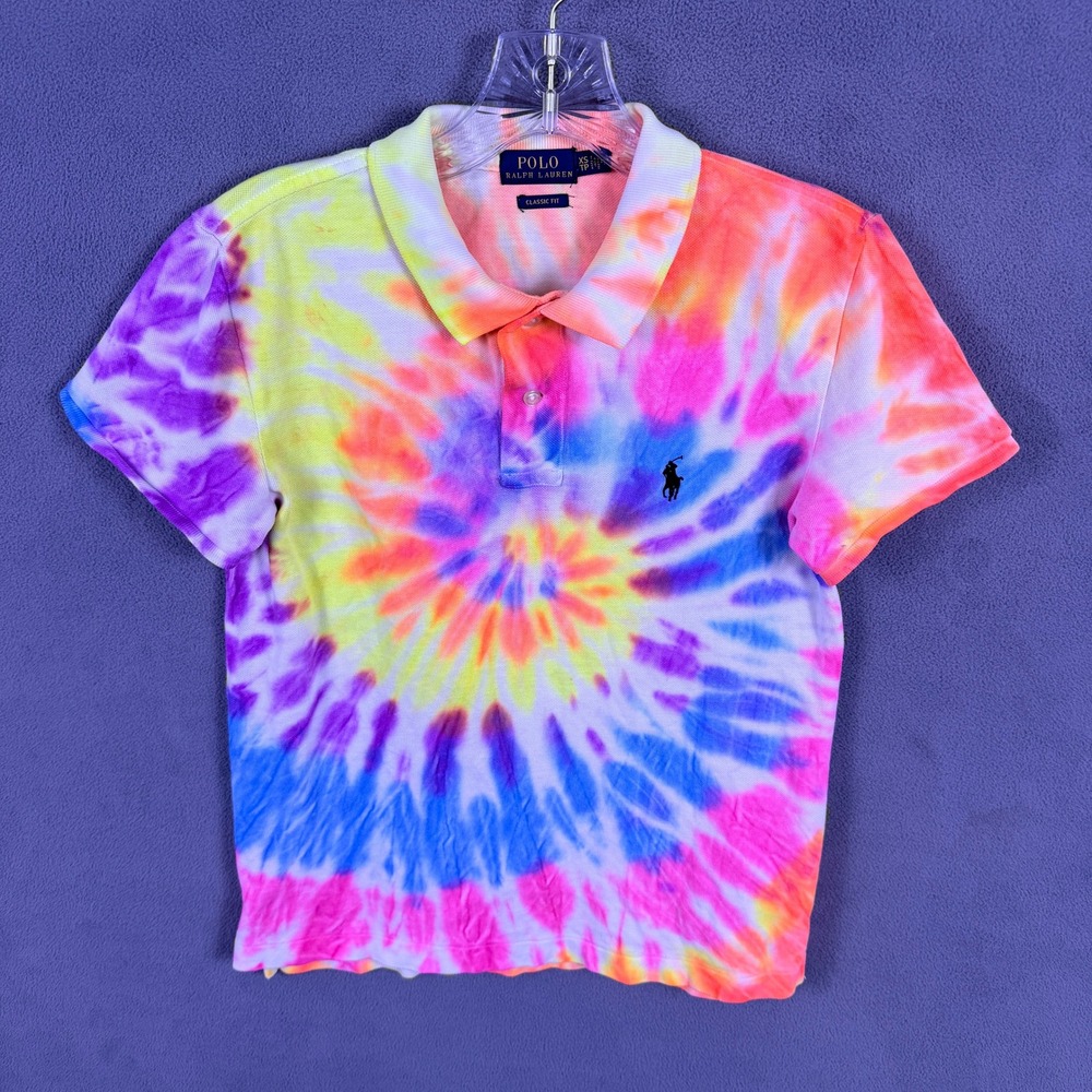 Polo Ralph Lauren Polo Shirt Womens XS Multicolor Tie Dye Classic Fit Short